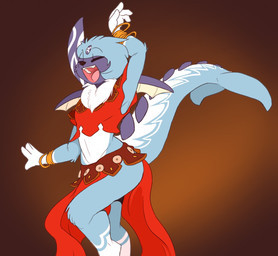 anthro bangle belly_dancer blue_body blue_fur clothed clothing crossdressing dancewear dancing femboy fur horn jewelry male pokemorph smile solo tail backsash nintendo octopath_traveler pokemon square_enix tamashii absol eeveelution generation_1_pokemon generation_3_pokemon hybrid pokemon_(species) vaporeon digital_media_(artwork) shaded