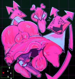 anthro balls big_balls big_penis bodily_fluids bottomless butt clothed clothing erection genitals group huge_balls huge_penis humanoid_genitalia humanoid_penis hyper hyper_genitalia hyper_penis looking_at_viewer male open_mouth penis pink_body pink_penis scrotum_flap shirt shirt_only sweat sweaty_balls sweaty_genitalia tongue tongue_out topwear topwear_only vein veiny_penis awsumpawsome deltarune undertale_(series) darkner virovirokun 2025 digital_media_(artwork)