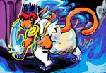 anthro blue_fire colored_fire diaper feces fight fighting_pose fire male pose solo wiprogress nintendo pokemon king_chance generation_4_pokemon infernape pokemon_(species)