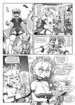 absurd_res animal_humanoid anthro armor big_breasts blush bodily_fluids bowser bowsette_meme breasts cleavage clothed clothing collar comic crossgender crown english_text eulipotyphlan facial_hair female headgear hi_res horn horned_humanoid humanoid koopa male mammal mario_bros melee_weapon meme mole_(animal) monochrome mouth_play nintendo pencils_(artist) polearm scalie scar size_difference spear spiked_collar spikes super_crown sweat text weapon