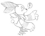 ambiguous_gender anthro biped black_nose clawed_fingers exclamation_point kerchief kerchief_only mostly_nude neckerchief neckerchief_only open_mouth side_view simple_background solo speech_bubble standing tail tail_tuft tuft unusual_eyes white_background malachyte bandai_namco klonoa_(series) popka canid canine canis domestic_dog mammal 2019 black_and_white monochrome sketch male_(lore)