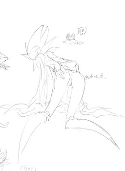 2_horns :3 ambiguous_gender anthro butt cloak clothing duo exclamation_point female genitals holding_butt horn kneeling looking_at_viewer looking_back nya presenting presenting_vulva shocked simple_background spread_butt spreading text vulva white_background white_body white_cloak white_clothing white_eyes white_head wings chiho_296 hollow_knight_(franchise) team_cherry grimmchild_(hollow_knight) nightmare_king_grimm_(hollow_knight) arthropod insect 2026 chinese_text digital_media_(artwork) handwritten_text hi_res monochrome sketch sketch_page translation_request father_(lore) father_and_child_(lore) male_(lore) parent_(lore) parent_and_child_(lore)