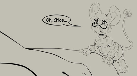 accessory anthro bodily_fluids bottomwear bow_ribbon buckteeth clothed clothed_anthro clothed_female clothing dialogue duo eyelashes eyewear female freckled_face freckles fully_clothed fully_clothed_anthro fully_clothed_female furgonomics glasses larger_female looking_up looking_up_at_partner obscured_face paws ribbons saliva saliva_covered saliva_in_hair saliva_on_body saliva_on_clothes saliva_on_clothing saliva_on_ear saliva_on_face saliva_on_feet saliva_on_foot saliva_on_hand saliva_on_head saliva_on_legs saliva_on_shirt saliva_on_tail shorts size_difference smaller_female speech_bubble sweater tail tail_accessory tail_ribbon teeth text topwear wearing_glasses muhny chloe_(muhny) edie_(muhny) domestic_cat felid feline felis mammal mouse murid murine rodent english_text monochrome sketch