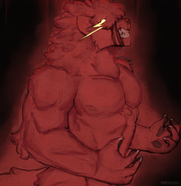 angry anthro black_background blood blood_from_mouth blood_in_mouth blood_on_face bodily_fluids body_takeover claws clenched_teeth fluffy fluffy_hair fur glowing glowing_eyes hair male muscular muscular_male muzzle_(object) muzzled nipples nosebleed nude possession red_body red_fur red_lighting simple_background solo tail teeth transformation vein veiny_muscles yellow_eyes cerberussenn mocha_hawkes_(cerberussenn) wrath_(cerberussenn) canid canine canis domestic_dog mammal monster nordic_sled_dog samoyed spitz werecanid werecanine werecreature weredog absurd_res hi_res signature