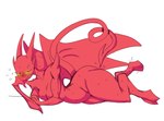 female hooves horn lying on_side red_body red_skin solo wings yellow_sclera mhdrawin satina_(series) lucia_(satina) demon humanoid 2019