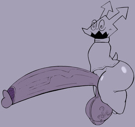 anthro balls big_balls big_penis butt genitals huge_balls huge_penis hyper hyper_genitalia hyper_penis male penis solo spiral spiral_eyes thick_thighs kirukato deltarune undertale_(series) darkner virovirokun 2025 digital_media_(artwork) hi_res
