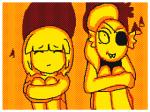 anthro duo_focus female fire group silhouette satarii undertale undertale_(series) frisk_(undertale) undyne human mammal marine 2015 4:3 animated digital_media_(artwork) flipnote_studio_(artwork) low_res orange_theme short_playtime