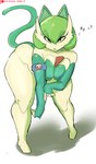 breasts butt cat_costume cleavage clothed clothing costume dialogue female green_body not_furry question_mark red_eyes shadow simple_background solo white_background gikowinko nintendo pokemon gardevoir generation_3_pokemon humanoid pokemon_(species) hi_res