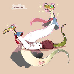accessory bandage blush bottomwear clothed clothed_feral clothing cute_fangs fangs female feral food green_body green_scales one_eye_closed open_mouth open_smile pupils scales serpentine side_view simple_background skirt slit_pupils smile solo teeth tongue cold-blooded-twilight dreamworks kung_fu_panda master_viper reptile scalie snake 1:1 2025 hi_res