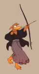 anthro archer arrow_(weapon) asian_clothing beak bow_(weapon) brown_body brown_feathers clothed clothing east_asian_clothing feathers holding_object holding_weapon japanese_clothing kimono male ranged_weapon samurai simple_background solo warrior weapon redic-nomad charlie_(toki) anatid anseriform avian bird duck 2011