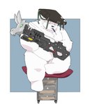 anthro belly biped clothing hat headgear headwear kemono overweight sitting solo weapon inunoshippo bear mammal 2022 hi_res