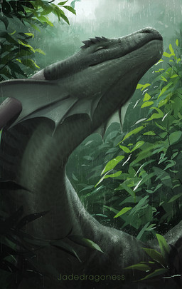 ambiguous_gender detailed_background eyes_closed feral glistening glistening_body glistening_scales green_body green_scales grey_horn horn plant raining scales snout solo wet wet_body wet_scales jadedragoness mythology hondra dragon mythological_creature mythological_scalie scalie bust_portrait portrait