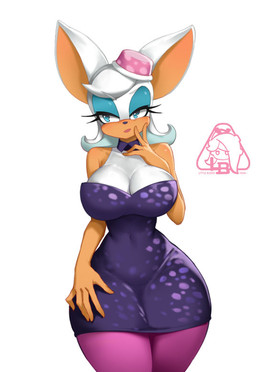 anthro big_breasts blue_eyes breasts clothing eyebrows eyelashes eyeshadow female hat headgear headwear makeup solo tan_body thick_thighs white_body wide_hips little1234blood nintendo sega sonic_the_hedgehog_(series) splatoon marie_(splatoon) rouge_the_bat bat mammal 2025