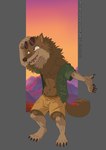 anthro anthrofied bottomwear brown_body bulge clothed clothing eyewear eyewear_on_head humanoid_hands kemono open_clothing open_shirt open_topwear shirt shorts solo sunglasses sunglasses_on_head topwear jokjaebissi one_stormy_night gabu canid canine canis mammal wolf 2022