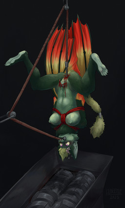 anthro bat_wings bdsm blood bodily_fluids bondage bonded bound breasts clitoris countershade_feet countershading crying feet female genitals gore gore_focus machine meat_grinder membrane_(anatomy) membranous_wings nipples rope shredder_(machine) snuff solo tears vulva wings lil_beetle bat mammal absurd_res hi_res