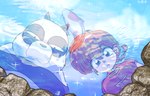 breasts female hair hair_between_eyes male red_hair reflection rock water wantafutoshi ranma_1/2 genma_saotome ranma_saotome amur_carp bear carp cyprinid cypriniform fish giant_panda human koi mammal marine typical_carp