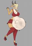 abdominal_bulge anthro anthro_pred belly big_belly big_breasts breasts cleavage clothed clothing female female_anthro female_pred footwear gesture grey_background high_heels horn legwear midriff oral_vore shoes simple_background smile solo thigh_highs unseen_prey vore waving carnivorousvixen disney zootopia gazelle_(zootopia) antelope bovid gazelle grant's_gazelle mammal nanger true_antelope digital_media_(artwork) hi_res