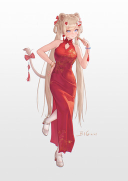 accessory asian_clothing blue_eyes bow_ribbon bracelet braided_hair breasts chinese_clothing chinese_dress clothing dress ear_piercing east_asian_clothing eyebrows eyelashes female footwear furgonomics hair hair_accessory hand_fan jewelry long_hair piercing pigtails red_clothing red_dress ribbons shoes solo tail tail_accessory tail_bow tail_ribbon tan_hair bigxixi animal_humanoid felid felid_humanoid humanoid lion_humanoid mammal mammal_humanoid pantherine pantherine_humanoid 2026 absurd_res hi_res