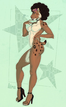 abs anthro biped breasts claws clenched_teeth clothing collar eyeshadow eyewear eyewear_on_head fangs featureless_breasts female female_anthro fluffy fluffy_chest footwear fur hair half-closed_eyes hand_on_hip heart_symbol high_heels lipstick looking_at_viewer makeup markings mascara medium_breasts mostly_nude mostly_nude_anthro mostly_nude_female narrowed_eyes navel nude piercing plantigrade pose purple_eyeshadow shoes short_hair side_view smile smiling_at_viewer solo spots spotted_body spotted_face spotted_fur spotted_hips spotted_shoulders standing sunglasses sunglasses_on_head tail tasteful_nudity teeth text tuft liimapng aisha_masters felid mammal prehistoric_species saber-toothed_tiger 2025 artist_name digital_drawing_(artwork) digital_media_(artwork) english_text full-length_portrait hi_res portrait shaded signature simple_shading