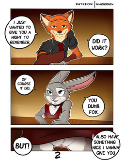 anthro bodily_fluids bottomless choker clitoris clothed clothing date dialogue diner dress duo female food fur genital_fluids genitals grey_body jewelry male male/female necklace necktie no_underwear orange_body pawpads restaurant text under_table vaginal_fluids vulva white_body white_fur amazinggwen disney zootopia judy_hopps nick_wilde canid canine fox lagomorph leporid mammal rabbit red_fox true_fox absurd_res comic digital_media_(artwork) english_text hi_res
