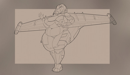 aircraft airplane anthro areola back_wings belly big_belly big_breasts big_nipples breasts cockpit female fin fingers genitals jet jet_engine machine metallic_body navel nipples non-mammal_breasts non-mammal_navel non-mammal_nipples not_furry nude nude_anthro nude_female overweight overweight_anthro overweight_female simple_background smile solo su-25_frogfoot tail tail_fin thick_thighs vehicle vulva wheel wheel_feet wings merusartz aeromorph living_aircraft living_machine living_vehicle digital_media_(artwork) hi_res