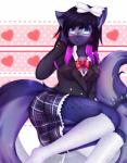 alternative_fashion anthro clothed clothing emo female footwear legwear looking_at_viewer scene_haircut school_uniform simple_background socks solo uniform priincessu felid mammal hi_res