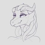 anthro female half-closed_eyes horn narrowed_eyes smile solo shycryptid mythology pyrexia dragon mythological_creature mythological_scalie scalie 2019 bust_portrait monochrome portrait sketch