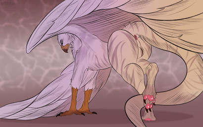 anus balls beak butt claws feathered_wings feathers feet feral fur genitals green_eyes looking_at_viewer male markings pawpads paws pink_pawpads simple_background solo striped_markings stripes tail toe_claws toes white_body white_feathers white_fur wings ertonhin mythology avian gryphon mythological_avian mythological_creature 16:10 digital_media_(artwork) hi_res widescreen