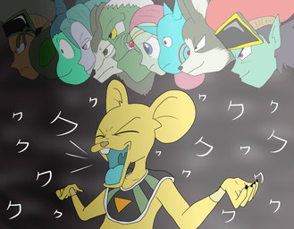 blue_body blue_skin fur green_body green_fur green_skin kemono laugh nink red_body red_skin smugpup yellow_body yellow_fur darkajugin dragon_ball dragon_ball_super ganos quitela arthropod canid canine canis elf fox humanoid insect mammal monster mouse murid murine orc rodent wolf