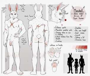 4_toes 5_fingers albino anthro areola arm_scar back_scar balls biped black_eyebrows butt chest_scar claws eyebrow_scar eyebrows eyewear facial_scar feet fingers flaccid foreskin front_and_back front_view fur genitals glans glasses grin hand_on_hip hand_on_own_hip heart_symbol hindpaw humanoid_genitalia humanoid_hands humanoid_penis iris looking_aside male male_anthro monotone_body monotone_fur mouth_closed navel nude nude_anthro nude_male paws penis pink_areola pink_glans pink_inner_ear pink_penis plantigrade pupils rear_view red_eyes scar scut_tail short_tail smile soles solo tail tan_glans tan_scar text toes urethra wearing_glasses white_balls white_body white_fur white_sclera x_scar spuydjeks marshall_(spuydjeks) lagomorph leporid mammal rabbit 2025 character_name digital_drawing_(artwork) digital_media_(artwork) english_text full-length_portrait hi_res model_sheet portrait