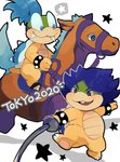 anthro blue_hair blush bracelet bridle buckteeth duo fencing fencing_foil hair jewelry male reins riding saddle spiked_bracelet spikes star teeth zeso mario_bros nintendo koopaling larry_koopa ludwig_von_koopa absurd_res hi_res