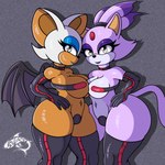 1:1 absurd_res anthro asian_clothing bat blaze_the_cat breasts clothing domestic_cat duo east_asian_clothing felid feline felis female fur hi_res japanese_clothing latex maebari mammal membrane_(anatomy) membranous_wings navel pasties purple_body purple_fur renegade-157 rouge_the_bat sega sonic_the_hedgehog_(series) wings