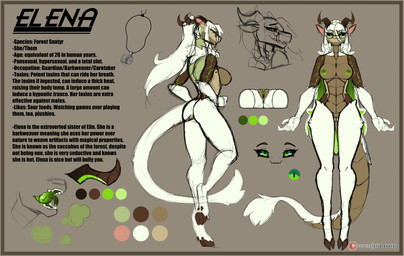 anthro areola biped border breasts brown_body brown_fur butt claws cleavage clothed clothing color_swatch eyewear female fingers front_view fur genitals glasses green_eyes hair hooves horn long_hair long_tail looking_at_viewer navel nipples nude nude_anthro nude_female pronouns rear_view snout solo tail text tongue tongue_out vulva wearing_glasses white_body white_fur white_hair yellow_border spiritelin elena_(psychorodent) snatyr 2026 digital_drawing_(artwork) digital_media_(artwork) english_text hi_res model_sheet