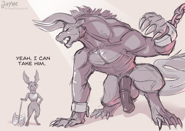 anthro arm_wraps armor axe balls big_balls big_ears big_horn big_penis bottomless bound broken_chain chain chained chained_cuffs chest_armor claws clothed clothing digitigrade duo feet female feral foot_wraps genitals horn it'll_never_fit kneeling knot knotted_penis labrys larger_male long_claws looking_at_another male mane medial_ring muscular navel open_mouth penis simple_background size_difference smaller_female standing tail text thick_neck thick_tail unconvincing_armor weapon wraps jonas-puppeh final_fantasy square_enix kaina_(jonas-puppeh) behemoth_(final_fantasy) harengon lagomorph leporid mammal monster rabbit english_text guide_lines hi_res signature sketch