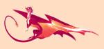 2017 digital_media_(artwork) dragon feral flying hair hi_res horn kassillea-s male membrane_(anatomy) membranous_wings mythological_creature mythological_scalie mythology paws red_body red_hair red_skin scalie simple_background smile solo tail tan_background wings