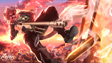 ambiguous_gender anthro awm biped bipod bottomwear bullet city city_background cityscape clothed clothing detailed_background footwear fur glass_shards gloves gun hair handwear holding_object holding_weapon midair open_mouth outside pants ranged_weapon rifle sharp_teeth shoes sky sniper_rifle solo sunset tail teeth tongue topwear weapon resshift species_request 2025 character_request digital_media_(artwork) digital_painting_(artwork) hi_res painting_(artwork) signature