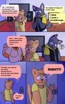 5:8 anthro bear brown_body canid canine clothed clothing comic dialogue digital_media_(artwork) domestic_cat duo english_text facial_piercing felid feline felis fur group hair hi_res hybrid juno_(sleepywozzy) klenn_(sleepywozzy) male mammal matt_(sleepywozzy) mature_anthro mature_male muscular muscular_male nose_piercing nose_ring open_mouth outside_panel overweight piercing raised_tail red_eyes ring_piercing scared septum_piercing septum_ring simple_background sleepywozzy smile speech_bubble tail tail_motion tailwag text topwear trio