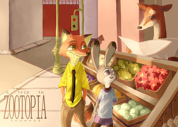 anthro female fur group male treevil disney zootopia judy_hopps nick_wilde canid canine fox lagomorph leporid mammal rabbit red_fox true_fox hi_res source_request