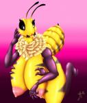 abstract_background antennae_(anatomy) anthro areola big_breasts black_eyes breasts fangs female huge_breasts hyper hyper_breasts nipples non-mammal_breasts non-mammal_nipples nude solo sting teeth wide_hips jonsthaman beegirl_(vhsdaii) arthropod bee hymenopteran insect signature