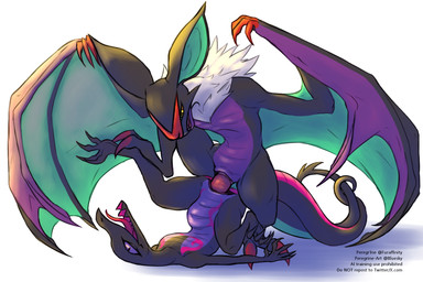 abdominal_bulge animal_genitalia big_ears black_body claws cloaca cloacal_penis duo entwined_tails female feral fur genitals interspecies male male/female penetration penile penile_penetration penis_in_vagina purple_body purple_eyes simple_background spread_wings tail tail_coil teal_body tongue tongue_out vaginal vaginal_penetration white_background white_body white_fur wings yellow_eyes peregr1ne nintendo pokemon bat generation_6_pokemon generation_7_pokemon lizard mammal noivern pokemon_(species) reptile salazzle scalie hi_res