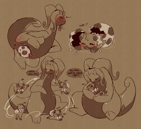 anus birth blush clitoral_hood cradling dialogue egg female female/female feral genitals hatching_from_egg larger_female oviposition size_difference vaginal_oviposition vulva young conditional_dnp viotailed nintendo pokemon generation_6_pokemon generation_7_pokemon goodra pokemon_(species) rockruff absurd_res hi_res
