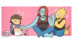 2018 alphys ambiguous_gender animal_humanoid barefoot black_eyes blue_body blush bottle bottomwear brown_hair clothed clothing colored_nails container eyewear feet female fingers fish fish_humanoid footwear frisk_(undertale) fully_clothed glasses group gyunyu hair hand_holding happy heart_symbol holding_object human humanoid humanoid_feet humanoid_hands kneeling legwear lizard long_hair mammal marine marine_humanoid musical_note nails open_mouth open_smile painting_nails pants plantigrade red_hair reptile scalie shirt short_hair sitting smile socks tissue toes topwear undertale undertale_(series) undyne yellow_body