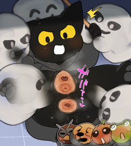 anal anal_penetration anthro anus being_watched black_body black_fur bodily_fluids cervix emanata female flash_emanata fur gaping gaping_anus gaping_urethra gaping_vagina genital_fluids genitals grey_pawpads group looking_at_another male open_mouth pawpads penetration saliva saliva_string spread_legs spread_vulva spreading translucent translucent_body urethra vaginal vaginal_fluid_string vaginal_fluids vaginal_penetration vulva yellow_eyes rinrin_(pixiv) google google_doodle magic_cat_academy momo_(google) weather_frog_(google) amphibian domestic_cat felid feline felis frog ghost mammal spirit absurd_res hi_res