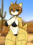 anthro big_breasts bikini black_bikini black_clothing black_swimwear blue_eyes breasts brown_body brown_hair clothed clothing eyebrows eyelashes female hair hand_on_hip short_hair skimpy solo swimwear tan_body thick_thighs thong two-piece_swimsuit underwear wide_hips i_am_kat95 nintendo pokemon generation_1_pokemon pokemon_(species) sandshrew 2024 hi_res