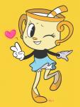 4_fingers bloomers bottomwear clothing female fingers for_a_head gesture gloves hand_gesture handwear heart_symbol looking_at_viewer markings mole_(marking) not_furry one_eye_closed pose raised_leg simple_background smile solo standing thigh_gap thin_calves thin_legs thin_thighs v_sign wink jobbythehong cuphead_(game) ms._chalice animate_inanimate humanoid object_head 2018 digital_media_(artwork) hi_res