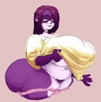 anthro belly belly_overhang big_breasts big_butt bottomless breasts butt clothed clothing clothing_around_legs clothing_lift collar countershading female fur huge_breasts lidded_eyes looking_at_viewer navel overweight overweight_female panties panties_around_legs pantsless pubes purple_body purple_fur shirt shirt_lift smile solo topwear under_boob underwear underwear_around_legs daigo shina_(daigo) mammal procyonid raccoon digital_media_(artwork) hi_res