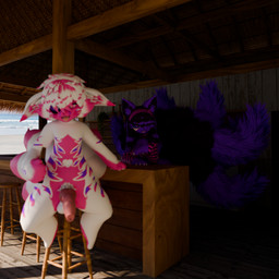accessory anthro arm_warmers armwear balls bar beach birthmark blush clothing drinking drunk duo female fur genitals headband heart_eyes heart_symbol heterochromia male markings nude penis pink_body pink_fur purple_body purple_fur sitting substance_intoxication tongue tongue_out burtrevolution burtrevolution_(burtrevolution) deadrevolution_(burtrevolution) canid canine fox mammal 1:1 3d_(artwork) digital_media_(artwork) hi_res