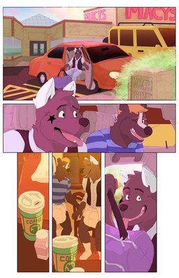 anthro beverage biped black_body black_clothing black_fur black_nose black_tail blue_clothing blue_shirt blue_topwear blush bottomwear brown_hair car clean_diaper clothed clothing coffee detailed_background diaper duffel_bag duo eyes_closed fur hair inside_car inside_vehicle male mall markings one_eye_closed open_mouth open_smile orange_car pants pattern_clothing pattern_shirt pattern_topwear shirt smile star_(marking) star_symbol striped_clothing striped_markings striped_shirt striped_tail striped_topwear stripes tail tail_markings teeth text tongue tongue_out topwear two_tone_tail vehicle wearing_diaper white_body white_clothing white_fur white_tail yellow_car daire301 macy's toya_pup canid canine canis mammal mephitid skunk wolf 2016 comic digital_media_(artwork) english_text hi_res