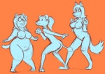 anthro breasts eyewear female glasses group looking_back navel nipples open_mouth pose simple_background slightly_chubby standing thick_thighs namelessenemy fritz_the_cat charlene_(fritz) dee-dee_(fritz_the_cat) winston_the_fox canid canine canis domestic_dog felid mammal poodle sketch