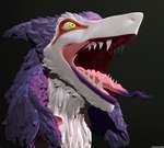 ambiguous_gender black_background forked_tongue green_eyes hair lips open_mouth pink_sclera purple_hair purple_lips sharp_teeth simple_background solo teeth tongue yellow_eyes heartlessangel3d rain_silves sergal 3d_(artwork) absurd_res digital_media_(artwork) headshot_portrait hi_res portrait